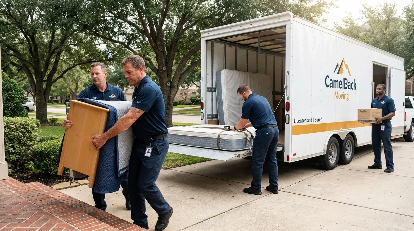 Crew loading residential truck for cross-state move from Floral Park, NY