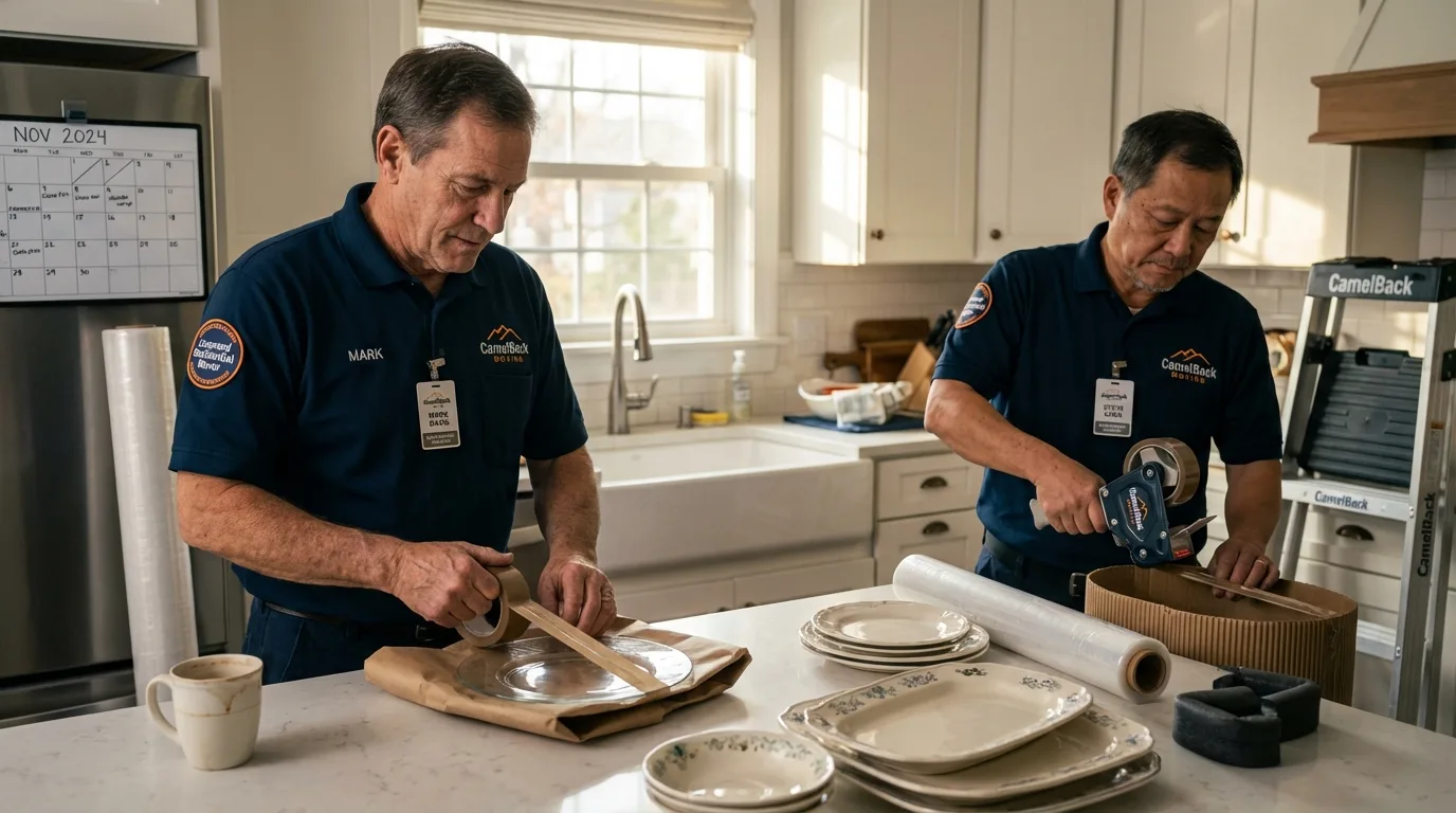 Professional crew packing kitchen dishware in Floral Park, NY