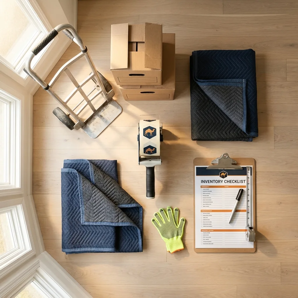 Professional moving supplies and packing materials layout for Floral Park residential relocations
